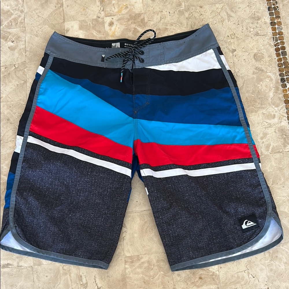 Quiksilver Men's Striped Swim /BoardShorts - Blue, Red, Black Size 30‎